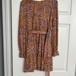 City Studio Tan and Purple Paisley Long Sleeve Dress